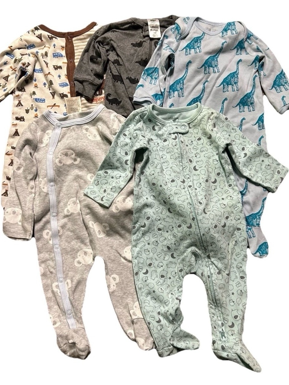 Baby Boy Footie Pajamas Dinosaurs Bears Animals Size 0-3 Months